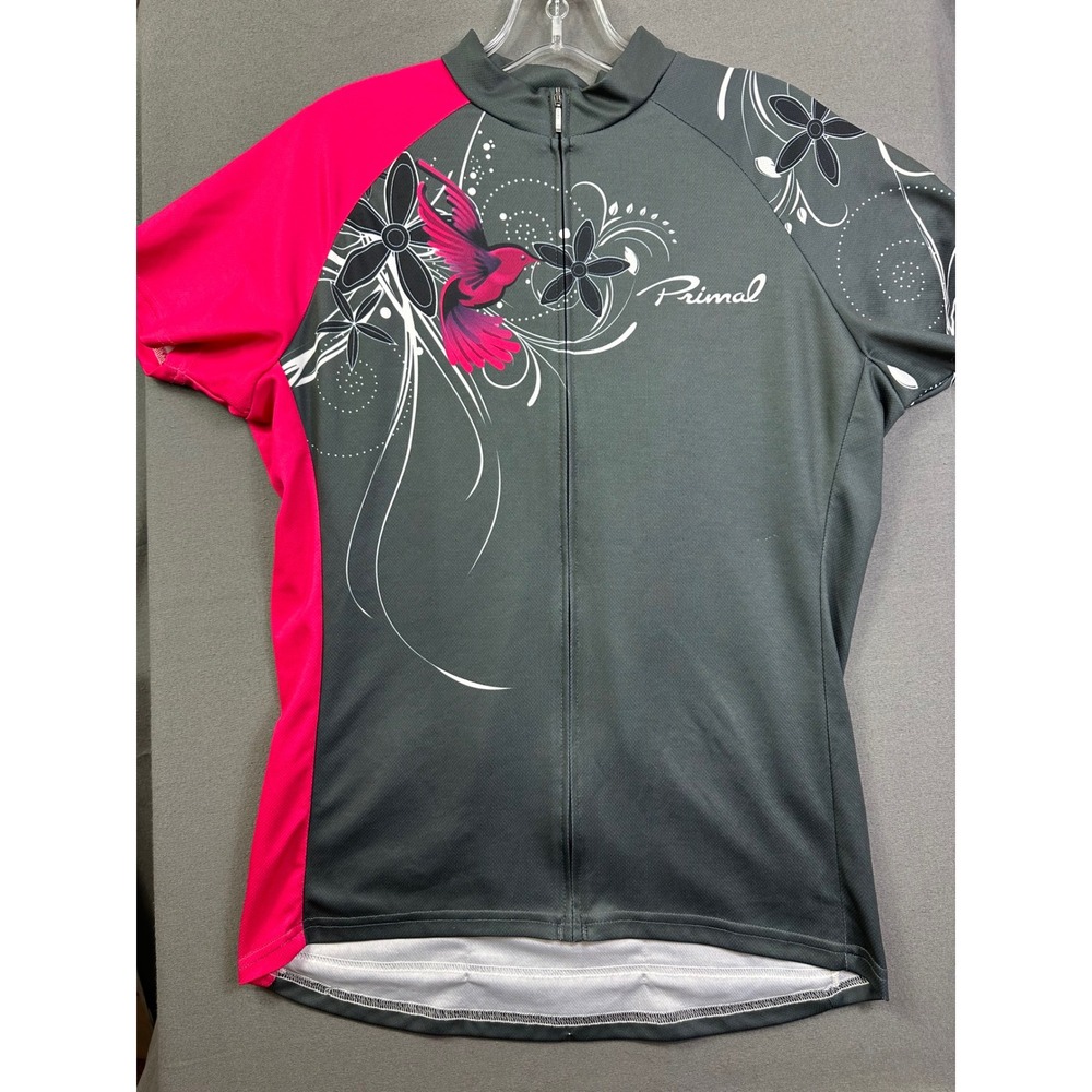 Primal Womens XXL Cycling Jersey Charcoal Pink Hummingbird Floral Full Zip Top